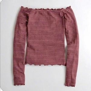Hollister off the shoulder ruffle striped top Sm